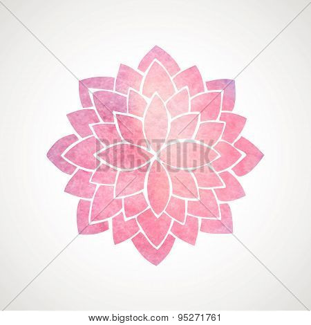 Watercolor Pink Flower Pattern. Silhouette Of Lotus. Mandala