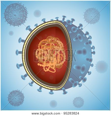 Blue virus cells or bacteria on background. Vector illustration