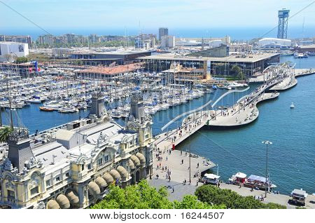 Luchtfoto van Port Vell en Maremagnum, in Barcelona, Spanje Spanje