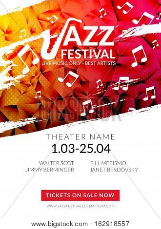 Vector musical flyer Jazz festival. Music poster background festival brochure flyer template