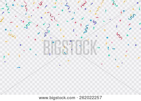 Colorful Confetti. Festive Of Falling Shiny Confetti Isolated On Transparent Background. Holidays De