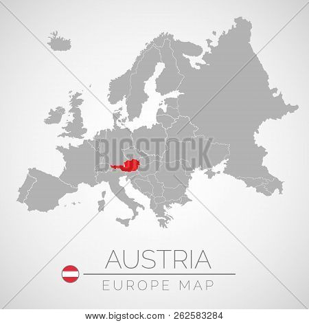 Map Of European Union With The Identication Of Austria. Map Of Austria. Political Map Of Europe In G