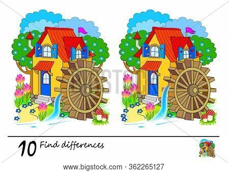 Find 10 Differences. Logic Puzzle Game For Children And Adults. Printable Page For Kids Brain Teaser