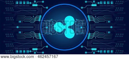 Ripple Blockchain Blue Banner Poster Crypto Currency Digital Encryption, Digital Money Exchange. Com