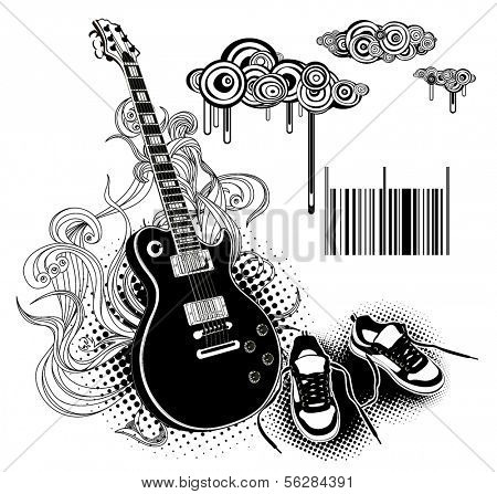 modern guitar and shoes