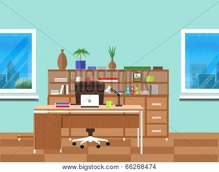 Modern Office Interior With Designer Desktop