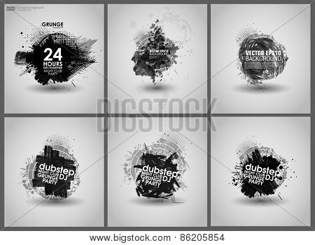 Set poster Grunge background vector. Grunge print for t-shirt. Abstract dirt backgrounds  texture. Grunge banner with an inky dribble strip with copy space. Abstract background for party