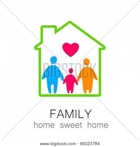 Family and home concept. Silhouette family icon and house. 