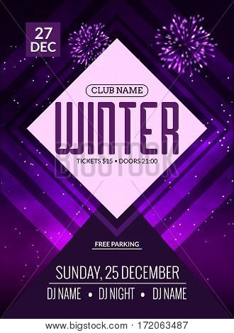 Dance party, dj battle poster design. Winter disco party. Music event flyer or banner illustration template.