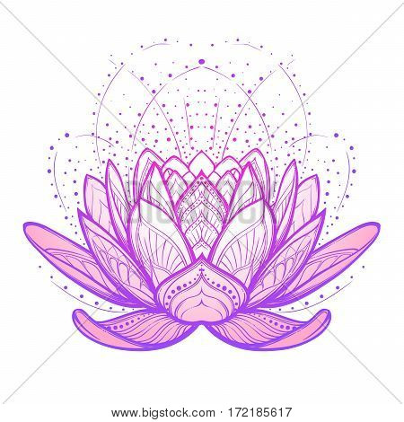 Lotus flower. Intricate stylized linear drawing isolated on white background. Concept art for Hindu yoga and spiritual designs. Tattoo design. EPS10 vector illustration.