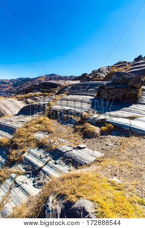 Inca Wall in SAQSAYWAMAN Peru South America. Example of polygonal masonry. The famous 32 angles stone in ancient Inca architecture.