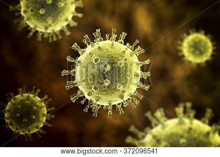 Varicella Zoster Or Chickenpox Virus, 3d Illustration. A Herpes Virus Which Cause Chickenpox And Shi