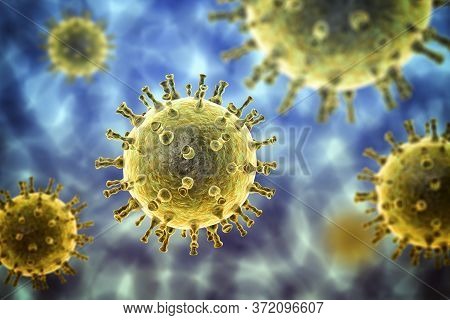 Varicella Zoster Or Chickenpox Virus, 3d Illustration. A Herpes Virus Which Cause Chickenpox And Shi