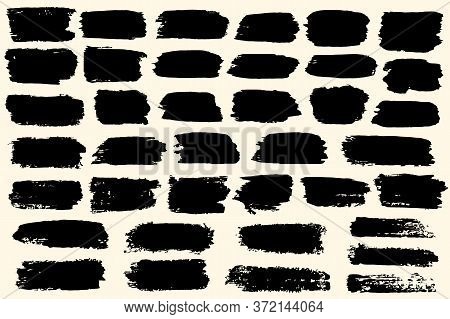 Brush Stroke Collection. Hand Drawn Black Ink, Paint, Brushstroke Smears Set. Grunge Design Freehand