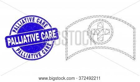 Web Mesh Medical Cap Icon And Palliative Care Seal Stamp. Blue Vector Rounded Grunge Seal Stamp With