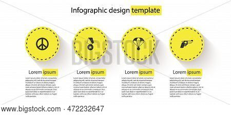 Set Peace, Military Reward Medal, Parachute And Pistol Or Gun. Business Infographic Template. Vector