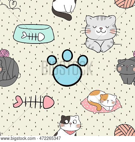 Seamless Repeating Pattern With Adorable Cute Cats