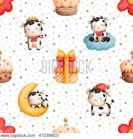 Seamless Repeating Pattern With Cute Cows