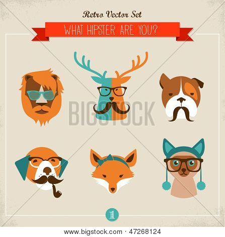 Schattig mode Hipster dieren & huisdieren, vector icons set