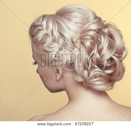 Beauty Wedding Hairstyle. Bride. Blond Girl With Curly Hair Styling