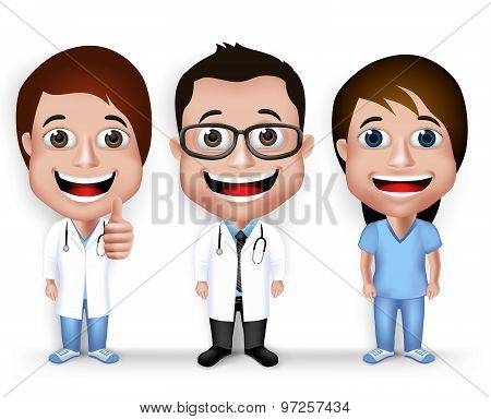 Collection Set of Realistic 3D Young Friendly Professional Doctor