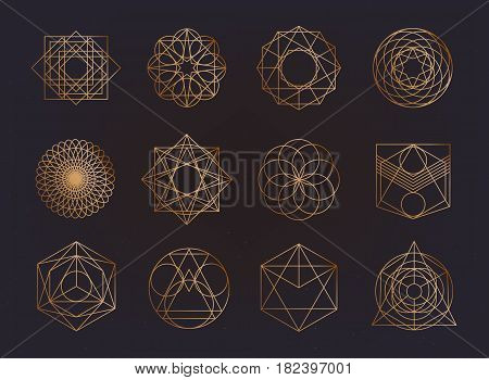 Sacred geometry symbols collection. hipster, abstract, alchemy, spiritual mystic elements set