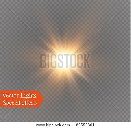 star on a transparent background, light effect, vector illustration. burst with sparkles.Sun.Special effect isolated on transparent background.spark