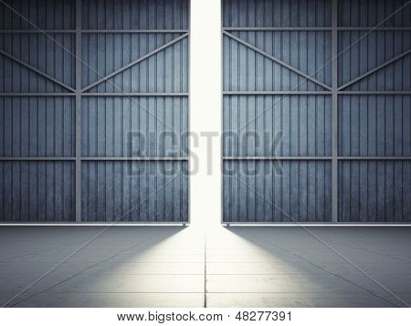 Bright light in open hangar doors