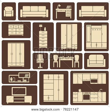 Furniture flat design icons set