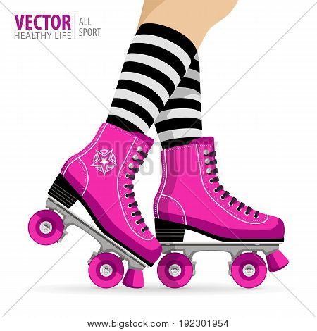 Roller girl. Quad skates classic. Roller skates. Sport background. Vector Illustration