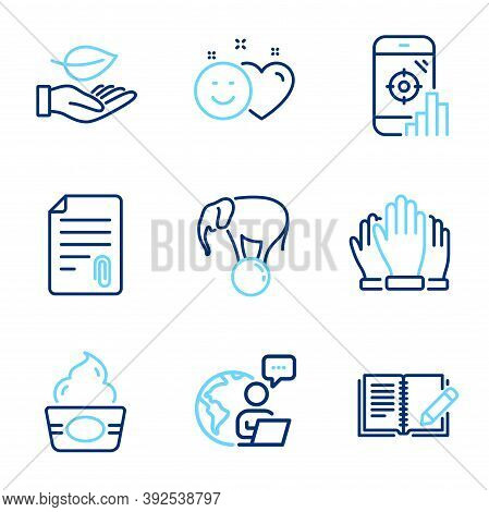 Business Icons Set. Included Icon As Vote, Attachment, Leaf Signs. Ice Cream, Feedback, Smile Symbol