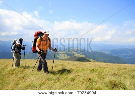 Summer hiking in the mountains.