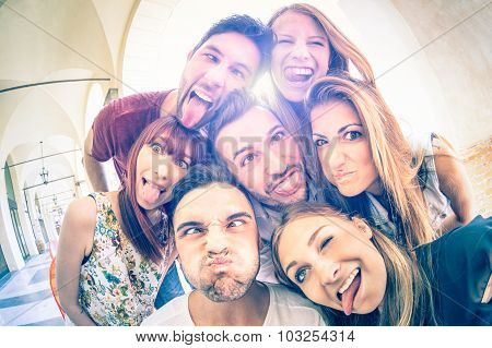 Best Friends Taking Selfie Outdoors With Back Lighting - Happy Friendship Concept With Young People