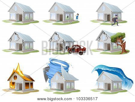 Home insurance. Property insurance. Big set house insurance