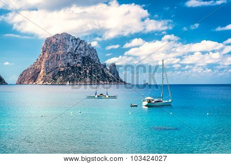 Picturesque View Of The Mysterious Island Of Es Vedra. Ibiza, Balearic Islands. Spain