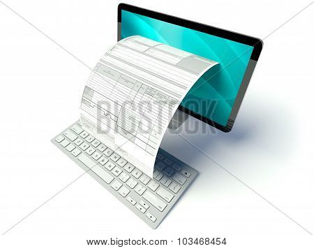 Desktop Computer Screen, Tax Form Or Invoice