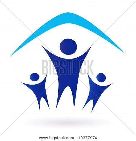 Family and house roof icon isolated on white - blue