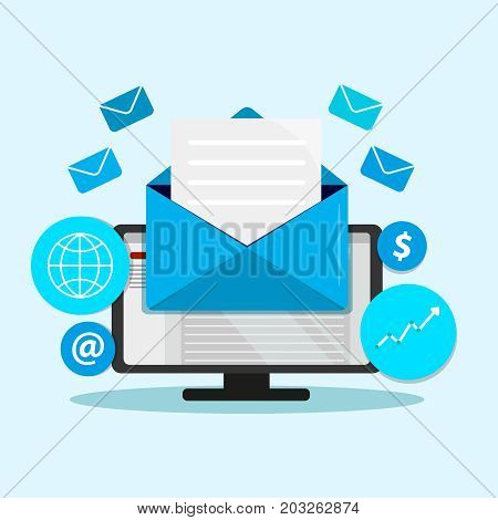 Email marketing campaign, newsletter marketing, drip marketing, email marketing flat banner concept with icons. Vector Illustration