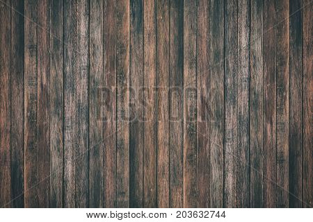 Vintage Surface Wood Table And Rustic Grain Texture Background. Close Up Of Dark Rustic Wall Made Of