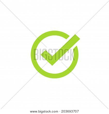 Tick icon vector symbol, green checkmark isolated on white background, checked icon or correct choice sign, check mark or checkbox pictogram