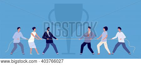 Business Rope Pulling. Tug War, People Confrontation Flat Concept. Balance Person Game, Team Conflic