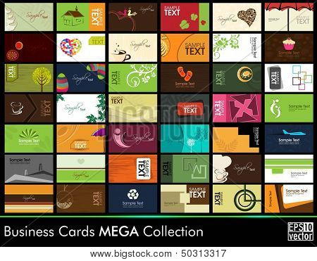 Mega collection of 42 abstract professional and designer business cards or visiting cards on different topic, arrange in horizontal. EPS 10. 