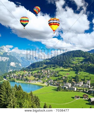 A Small Swiss Village Near The Mountain Titlis