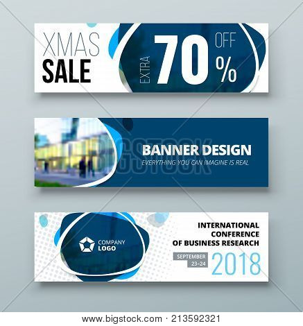 Banner template design. Presentation concept. Blue Corporate business banner template background. Horizontal banner stand or flag design layout. For conference, forum, shop, web site.