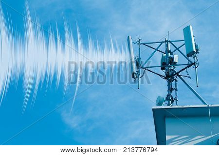 Outdoor 4G Wireless Telephone Radio Cell Site With Wave Data Effect