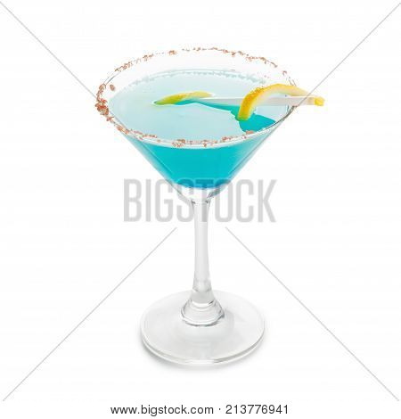 Blue Hawaiian Cocktail In A Martini Glasses, Isolated On White Back Ground