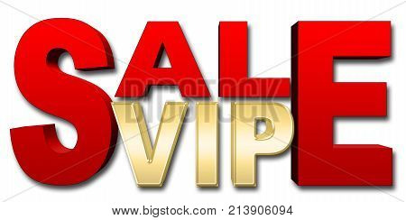 Stock Illustration - Red Sale Text, Golden VIP Text, Discount, White Background, 3D Illustratie, White Background.