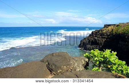 View of Indian ocean at Gris Gris beach on south of tropical island Mauritius.