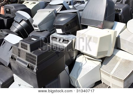 Old broken computers monitors