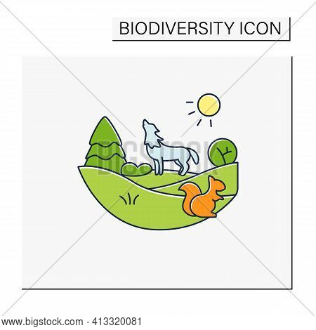 Temperate Forest Color Icon.forest Found Between Tropical, Boreal Regions, Located In Temperate Zone